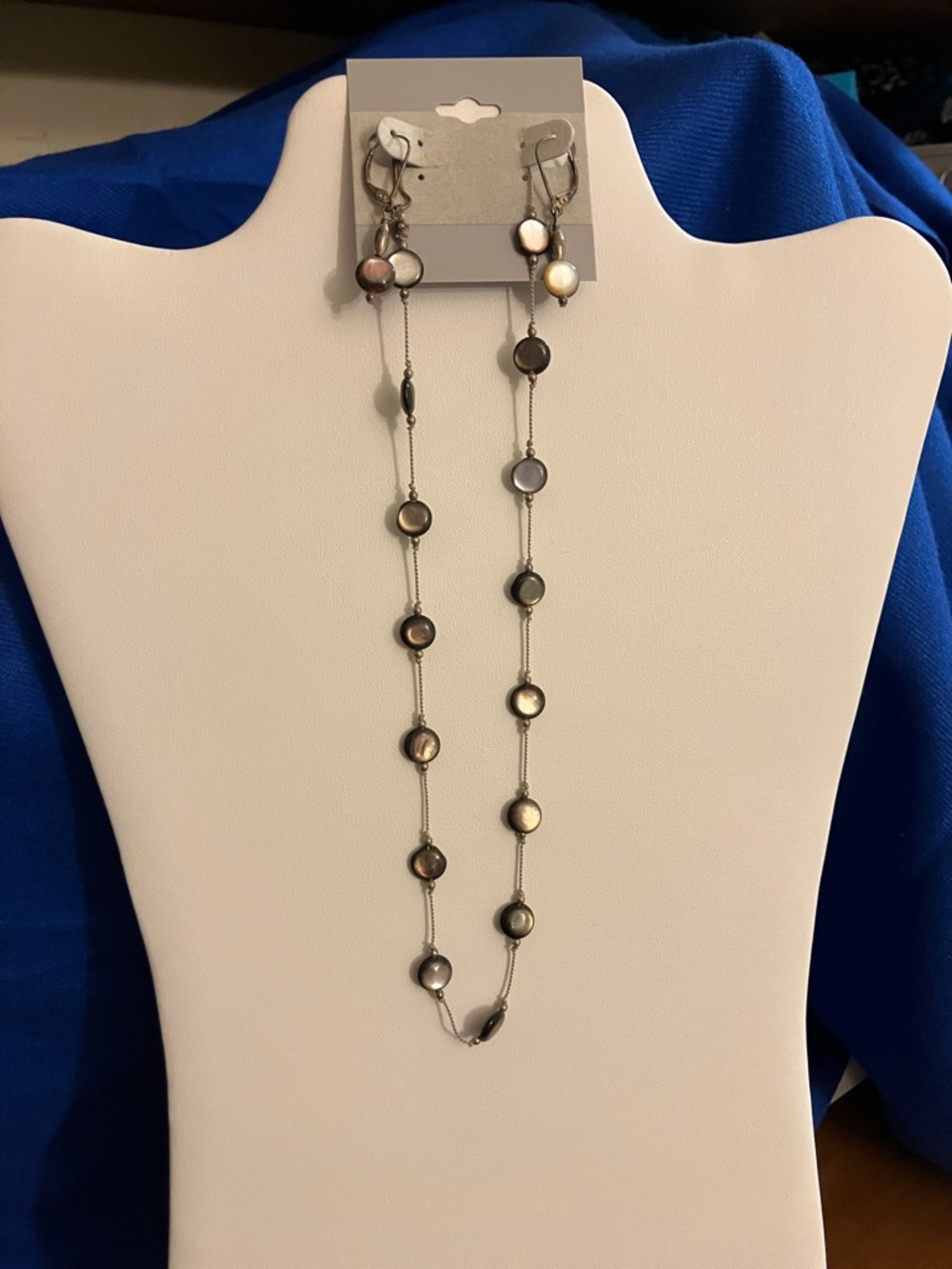 Classic Gray Pearlescent Station Necklace with Matching Earrings